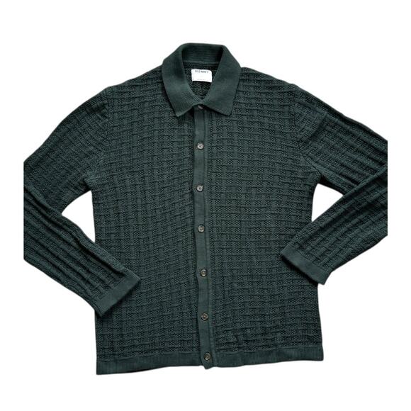 Old Navy Sweater Mens Size L Green Knit Button Up Cardigan Collared Polo Cotton - Picture 1 of 7